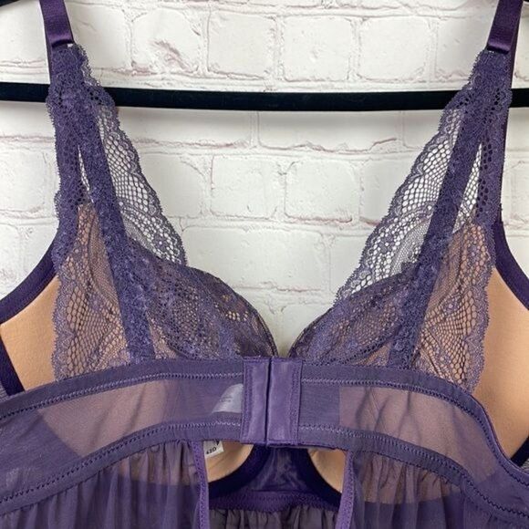 Adore Me. "Ella" Purple Contour baby doll. Lace underwire cups. Sheer Skirt. 42D - Picture 6 of 9